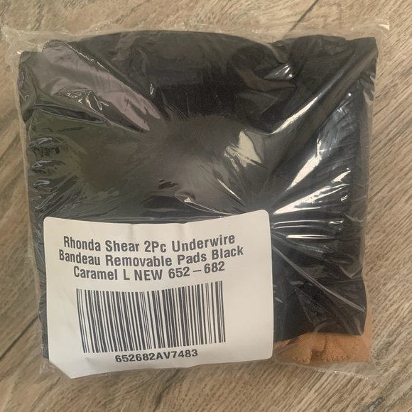 NWT RHONDA SHEAR 2 PIECE UNDERWIRE BANDEAU BRA'S W/REMOVABLE PADS BLACK/CARAMEL - Picture 5 of 11